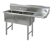 BK Resources Stainless Steel 2 Compartment Sink w/ 10" Riser & Right Drainboard – 18"L x 18"W x 14"D Bowls - Donut-Equipment.com