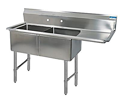 BK Resources Stainless Steel 2 Compartment Sink w/ 10" Riser & Right Drainboard – 18"L x 18"W x 14"D Bowls - Donut-Equipment.com