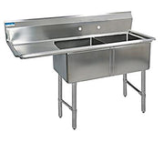 BK Resources Stainless Steel 2 Compartment Sink w/ 10" Riser & Left Drainboard – 24"L x 24"W x 14"D Bowls - Donut-Equipment.com