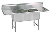 BK Resources Stainless Steel 3 Compartment Sink w/ 10" Riser & Dual Drainboards – 20"L x 16"W x 14"D Bowls - Donut-Equipment.com