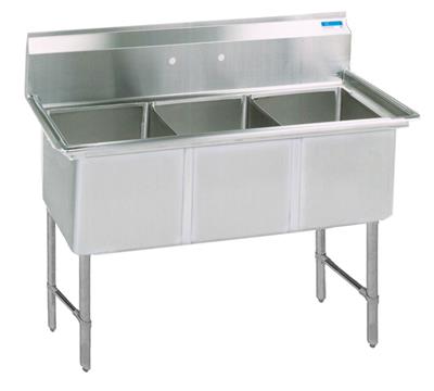 BK Resources Stainless Steel 3 Compartment Sink w/ 10" Riser – 18"L x 18"W x 14"D Bowls - Donut-Equipment.com