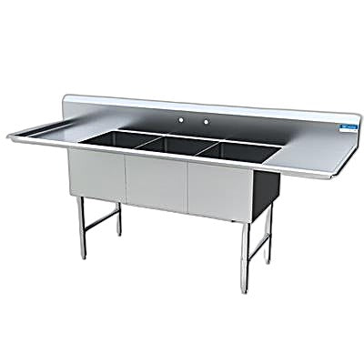 BK Resources Stainless Steel 3 Compartment Sink w/ 10" Riser & Drainboards – 24"L x 18"W x 14"D Bowls - Donut-Equipment.com