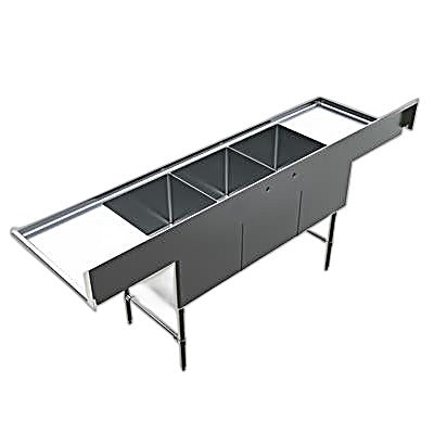 BK Resources Stainless Steel 3 Compartment Sink w/ 10" Riser & Drainboards – 24"L x 18"W x 14"D Bowls - Donut-Equipment.com