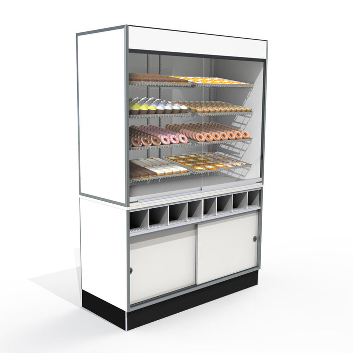 Jahabow Bakery White Wall Display Case 58.5"L x 24"D x 83.5"H – Aluminum, Tempered Glass, w/ 4 Shelves, Non-Refrigerated