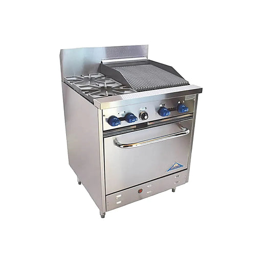 Comstock-Castle F326-1.5RB 30" Gas Restaurant Range, 2 Open Burners, 18" Radiant Broiler, Single Standard Oven, Stainless Steel Front, 118,000 BTU - Bakery Wholesalers