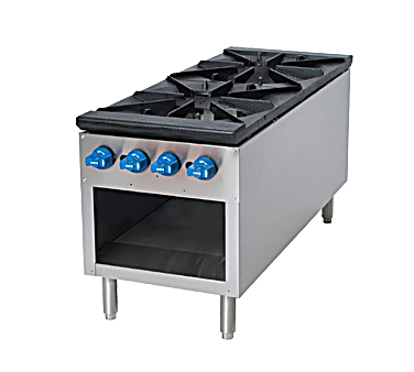 Comstock-Castle 2CSP18 18" Gas Stock Pot Range, Cabinet Base, Cast Iron Grates, Stainless Steel Construction, 180,000–220,000 BTU - Bakery Wholesalers