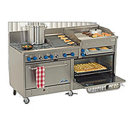 Comstock-Castle 2F330-2.5RB-30B 72" Gas Restaurant Range, 2 Open Burners, 30" Radiant Broiler, 30" Charbroiler, 2 Standard Ovens, Stainless Steel Front, 238,000 BTU - Bakery Wholesalers