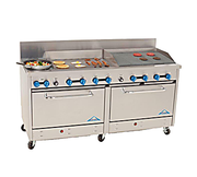 Comstock-Castle 2F330-30-2.5RB 72" Gas Restaurant Range, 2 Open Burners, 30" Griddle, 30" Radiant Broiler, 2 Standard Ovens, Stainless Steel Front, 246,000 BTU - Bakery Wholesalers