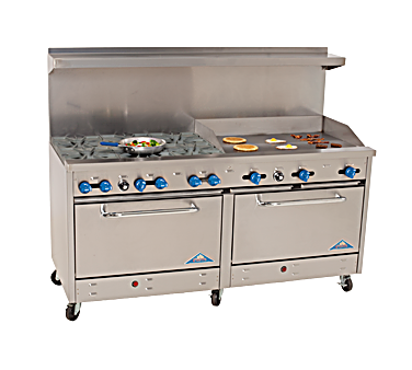Comstock-Castle 2F330-36 72" Gas Restaurant Range, 6 Open Burners, 36" Griddle, 2 Standard Ovens, Stainless Steel Front, 294,000 BTU - Bakery Wholesalers