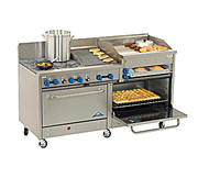 Comstock-Castle 2F330-3RB-36B 72" Gas Restaurant Range, 4 Open Burners, 36" Radiant Broiler, 36" Charbroiler, 2 Standard Ovens, Stainless Steel Front, 195,000 BTU - Bakery Wholesalers