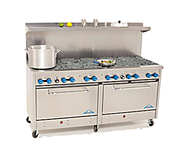 Comstock-Castle 2F330 72" Gas Restaurant Range, 12 Open Burners, 2 Standard Ovens, Cast Iron Grates, Stainless Steel Front, 384,000 BTU - Bakery Wholesalers