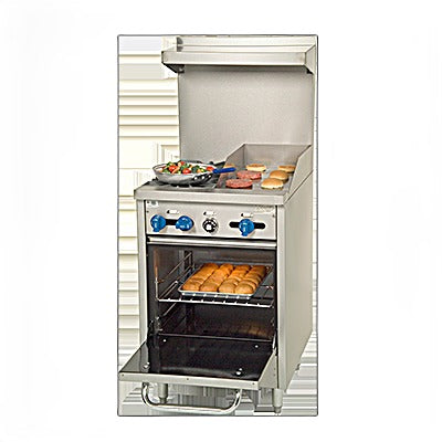Comstock-Castle F318-12 24" Gas Restaurant Range, 2 Open Burners, 12" Griddle, Single Standard Oven, Stainless Steel Front, 93,000 BTU - Bakery Wholesalers