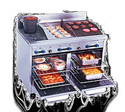 Comstock-Castle F3218-18-1.5RB 48" Gas Restaurant Range, 2 Open Burners, 18" Griddle, 18" Radiant Broiler, 2 Standard Ovens, Stainless Steel Front, 178,000 BTU - Bakery Wholesalers