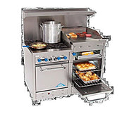 Comstock-Castle F3218-24B 48" Gas Restaurant Range, 4 Open Burners, 24" Charbroiler, 2 Standard Ovens, Stainless Steel Front, 204,000 BTU - Bakery Wholesalers