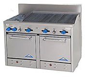 Comstock-Castle F3218-3RB 48" Gas Restaurant Range, 2 Open Burners, 36" Radiant Broiler, 2 Standard Ovens, Stainless Steel Front, 173,000 BTU - Bakery Wholesalers