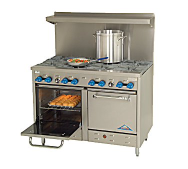 Comstock-Castle F3218 48" Gas Restaurant Range, 8 Open Burners, 2 Standard Ovens, Stainless Steel Front, 264,000 BTU - Bakery Wholesalers