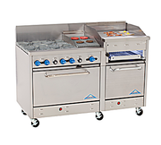 Comstock-Castle F3226-1.5RB-30B 60" Gas Restaurant Range, 2 Open Burners, 18" Radiant Broiler, 30" Charbroiler, 2 Standard Ovens, Stainless Steel Front, 198,000 BTU - Bakery Wholesalers