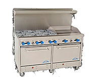 Comstock-Castle F3226-24 60" Gas Restaurant Range, 6 Open Burners, 24" Griddle, 2 Standard Ovens, Stainless Steel Front, 270,000 BTU - Bakery Wholesalers
