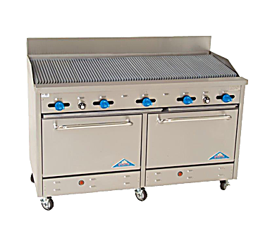 Comstock-Castle F3226-5RB 60" Gas Restaurant Range, 60" Radiant Broiler, 2 Standard Ovens, Stainless Steel Front, 185,000 BTU - Bakery Wholesalers