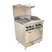 Comstock-Castle F326-18 30" Gas Restaurant Range, 2 Open Burners, 18" Griddle, Single Standard Oven, Stainless Steel Front, 114,000 BTU - Bakery Wholesalers