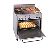 Comstock-Castle F330-12-1RB 36" Gas Restaurant Range, 2 Open Burners, 12" Griddle, 12" Radiant Broiler, Single Standard Oven, Stainless Steel Front, 123,000 BTU - Bakery Wholesalers