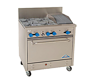 Comstock-Castle F330-1RB 36" Gas Restaurant Range, 4 Open Burners, 12" Radiant Broiler, Single Standard Oven, Stainless Steel Front, 151,000 BTU - Bakery Wholesalers