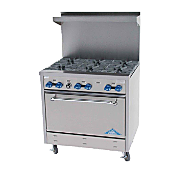 Comstock-Castle F330 36" Gas Restaurant Range, 6 Open Burners, Single Standard Oven, Stainless Steel Front, 192,000 BTU - Bakery Wholesalers