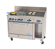Comstock-Castle F3430-1RB 48" Gas Restaurant Range, 6 Open Burners, 12" Charbroiler, Single Standard Oven, Stainless Steel Front, 199,000 BTU - Bakery Wholesalers