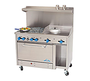 Comstock-Castle F3430-24 48" Gas Restaurant Range, 4 Open Burners, 24" Griddle, Single Standard Oven, Stainless Steel Front, 186,000 BTU - Bakery Wholesalers