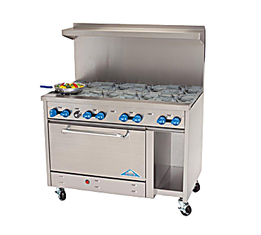 Comstock-Castle F3430 48" Gas Restaurant Range, 8 Open Burners, Single Standard Oven, Stainless Steel Front, 246,000 BTU - Bakery Wholesalers