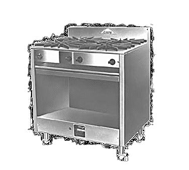 Comstock-Castle FK43 36" Gas Restaurant Range, 4 Open Burners, Cabinet Base, Stainless Steel Front, 160,000 BTU - Bakery Wholesalers