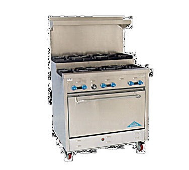 Comstock-Castle FSU330 36" Gas Restaurant Range, 6 Step-Up Open Burners, Single Standard Oven, Stainless Steel Front, 174,000 BTU - Bakery Wholesalers