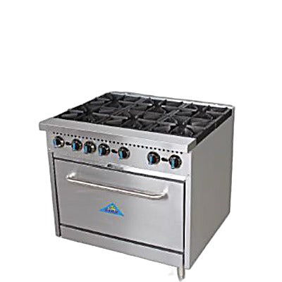 Comstock-Castle R6 36" Gas Restaurant Range, 6 Open Burners, Double Standard Oven, Stainless Steel Front, 210,000 BTU - Bakery Wholesalers