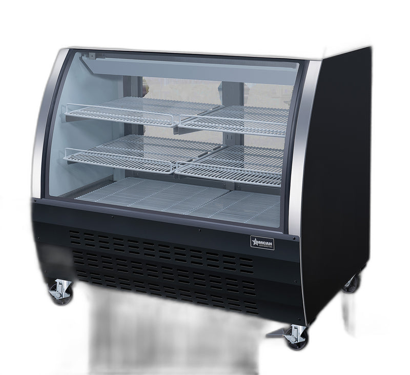 Omcan 47″ Floor Refrigerated Display Case – 18 Cu. Ft. (508L), Two-Shelf Black Bakery & Merchandising Display Cooler