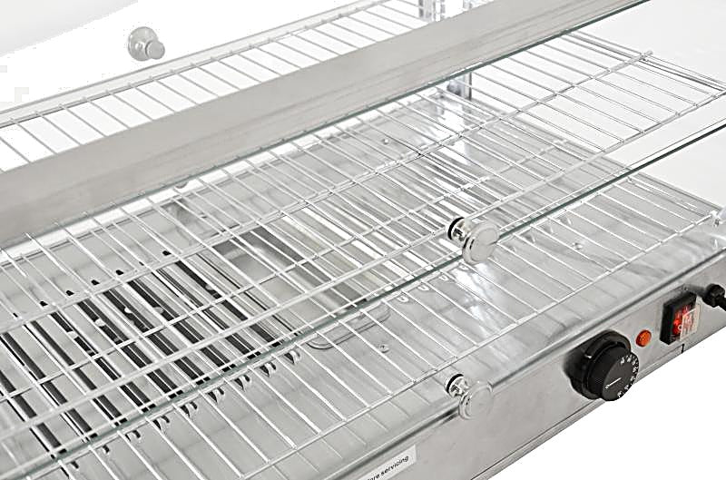 Omcan 28″ Countertop Display Warmer with Square Glass Front – 2.82 Cu. Ft. (80L) Two-Shelf Self-Service & Full-Service Heated Merchandiser Display Case