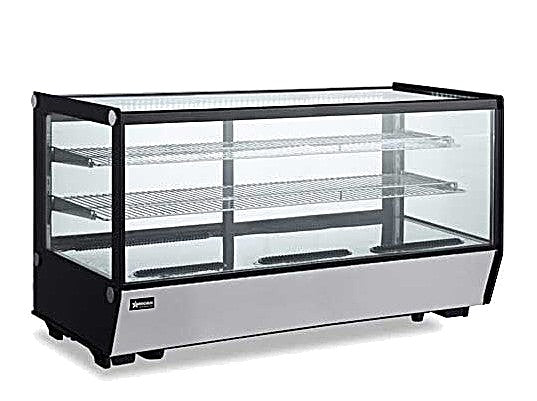 Omcan 60″ Square Glass Countertop Refrigerated Display Showcase – 8.89 Cu. Ft. (252L), Two-Shelf Stainless Steel Bakery & Merchandising Display Cooler