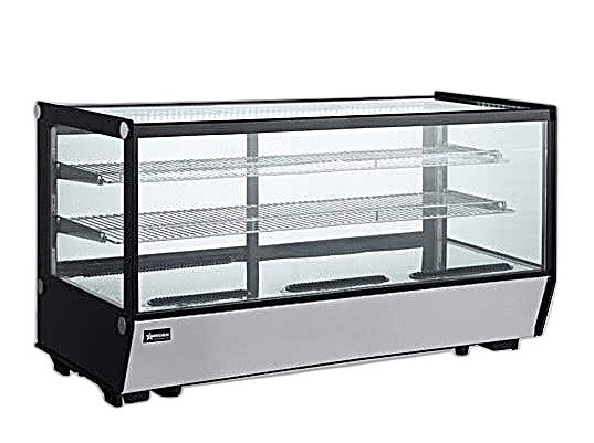 Omcan 60″ Square Glass Countertop Refrigerated Display Showcase – 8.89 Cu. Ft. (252L), Two-Shelf Stainless Steel Bakery & Merchandising Display Cooler
