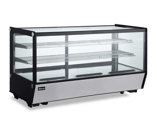 Omcan 60″ Square Glass Countertop Refrigerated Display Showcase – 8.89 Cu. Ft. (252L), Two-Shelf Stainless Steel Bakery & Merchandising Display Cooler