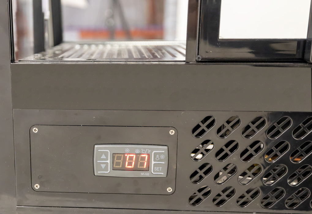 Omcan 27″ Countertop Refrigerated Display Case – 3.5 Cu. Ft. (100L), Two-Shelf Black Bakery & Merchandising Display Cooler