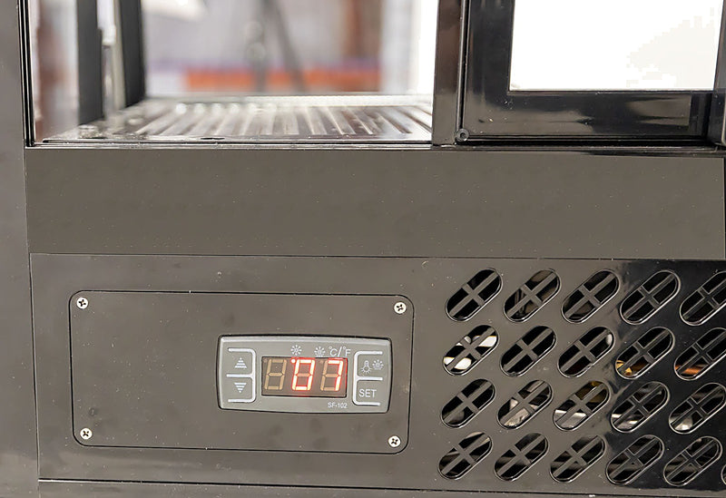 Omcan 27″ Countertop Refrigerated Display Case – 3.5 Cu. Ft. (100L), Two-Shelf Black Bakery & Merchandising Display Cooler