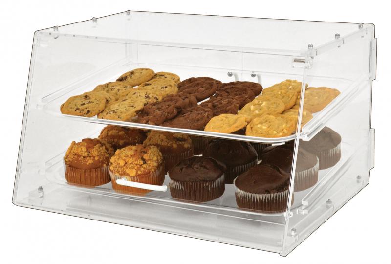 Omcan Acrylic Display Case with 2 Trays – Clear Countertop Bakery & Pastry Display Case