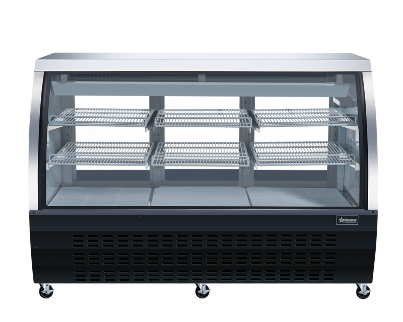Omcan 64″ Floor Refrigerated Display Case – 22 Cu. Ft. (620L), Two-Shelf Black Bakery & Merchandising Display Cooler