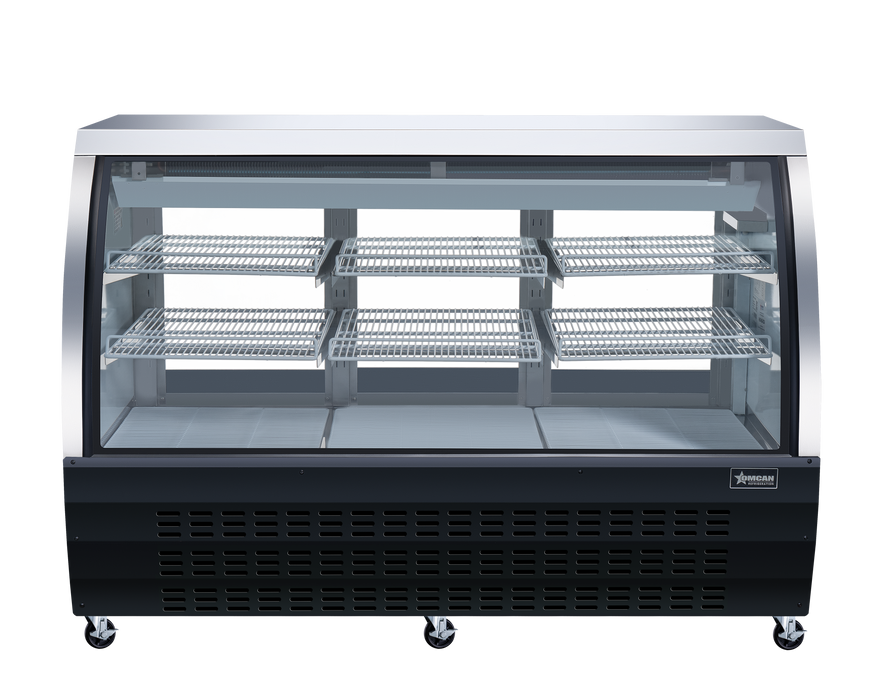 Omcan 64″ Floor Refrigerated Display Case – 22 Cu. Ft. (620L), Two-Shelf Black Bakery & Merchandising Display Cooler