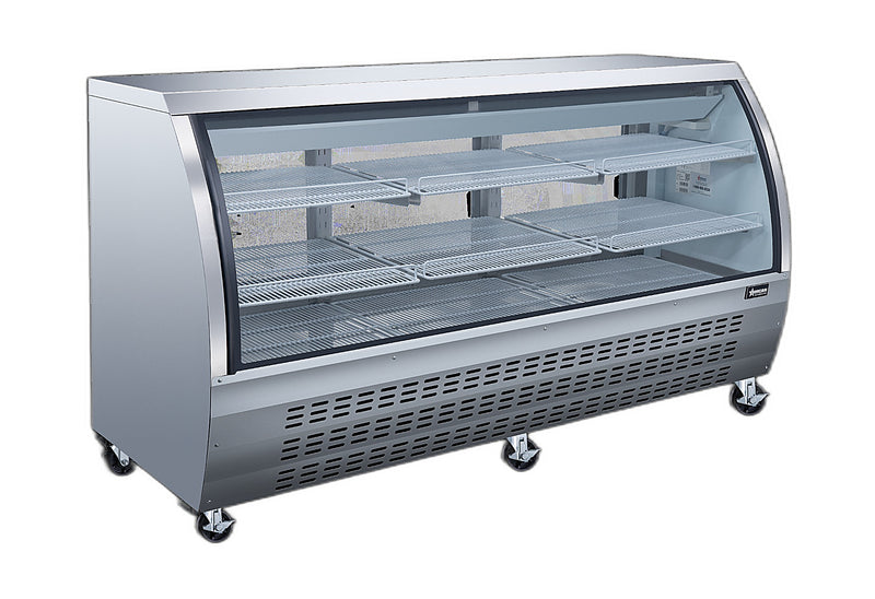 Omcan 82″ Floor Refrigerated Display Case – 32 Cu. Ft. (903L), Two-Shelf Stainless Steel Bakery & Merchandising Display Cooler