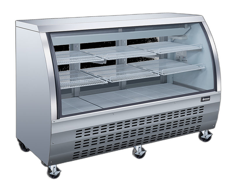 Omcan 64″ Floor Refrigerated Display Case – 22 Cu. Ft. (620L), Two-Shelf Stainless Steel Bakery & Merchandising Display Cooler