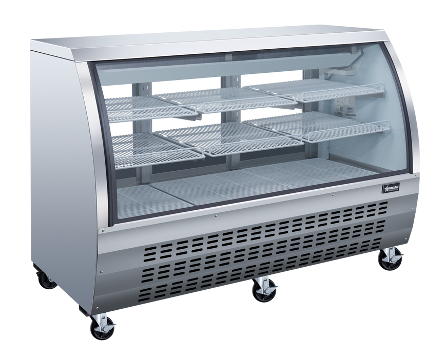 Omcan 64″ Floor Refrigerated Display Case – 22 Cu. Ft. (620L), Two-Shelf Stainless Steel Bakery & Merchandising Display Cooler