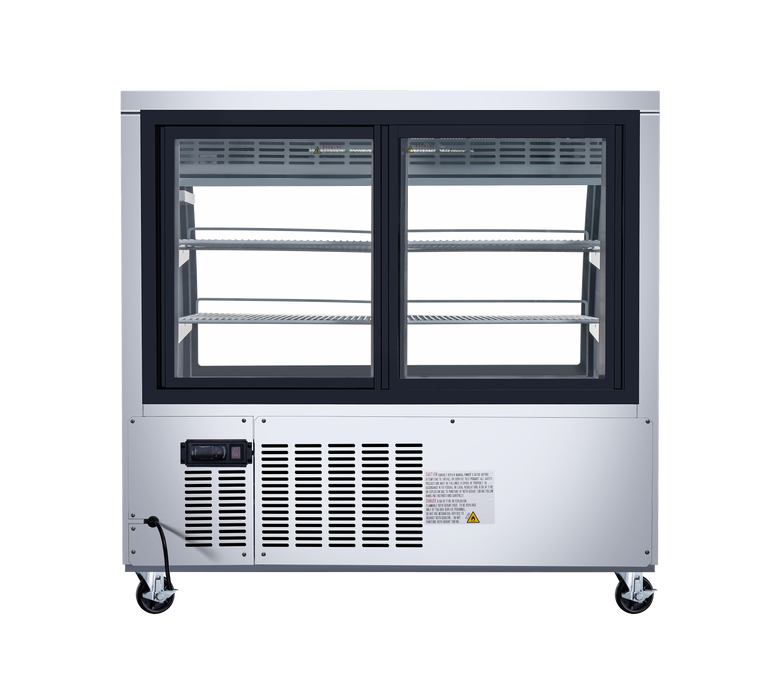 Omcan 47″ Floor Refrigerated Display Case – 18 Cu. Ft. (508L), Two-Shelf Stainless Steel Bakery & Merchandising Display Cooler