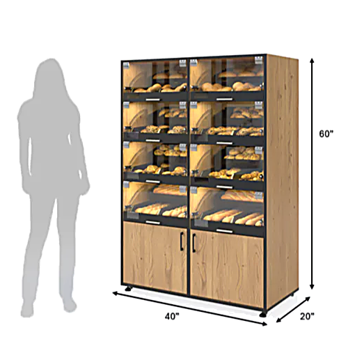 Palram Bakery Display Endcap with Illuminated Compartments & Storage Cabinet – 40"W x 60"H x 20"D - Donut-Equipment.com