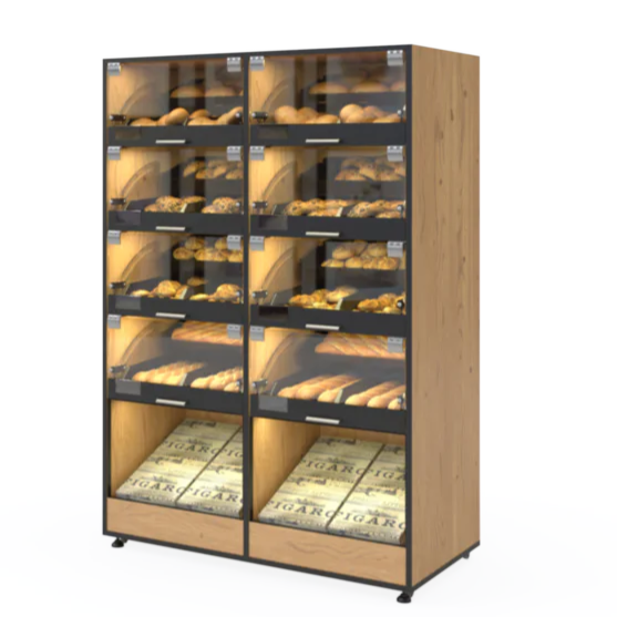 Palram Bakery Display Endcap with Illuminated Compartments & Open Bottom Storage – 40"W x 60"H x 20"D - Donut-Equipment.com