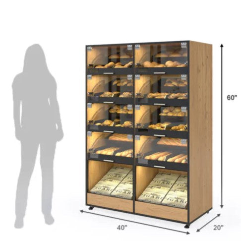 Palram Bakery Display Endcap with Illuminated Compartments & Open Bottom Storage – 40"W x 60"H x 20"D - Donut-Equipment.com